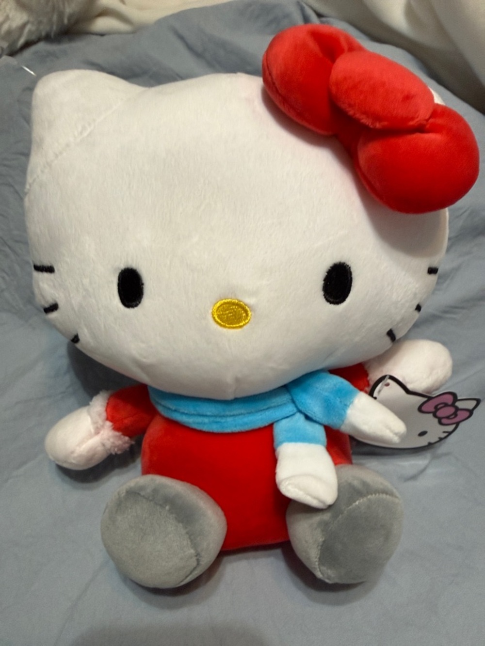 Sanrio Hello Kitty Plush in White, Red & Blue with Gold Nose